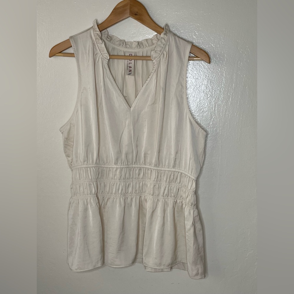 Dolan women’s beige Satin smocked peplum blouse